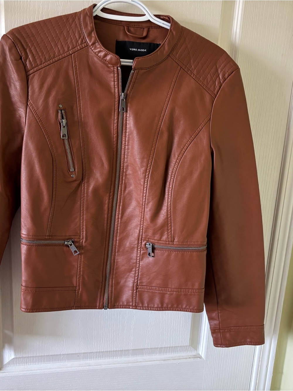 Vero Moda Rust-Brown Leather Moto Jacket - Picture 2 of 4